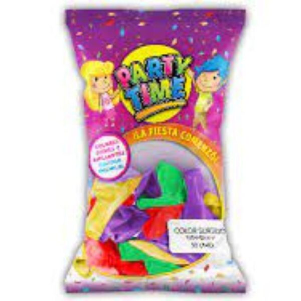 GLOBO MULTICOLOR LISO PARTY TIME 9" X50