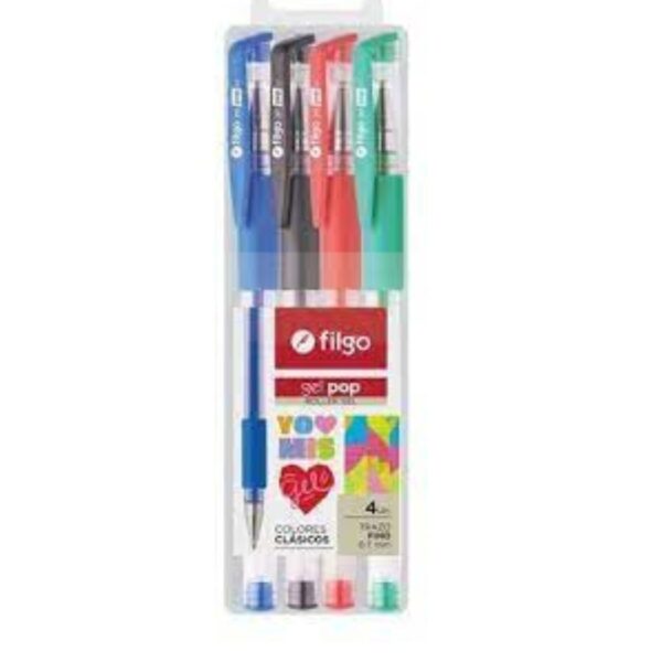 BOLIGRAFO ROLLER GEL FILGO POP X4 CLASICO GP7-EA-CLA