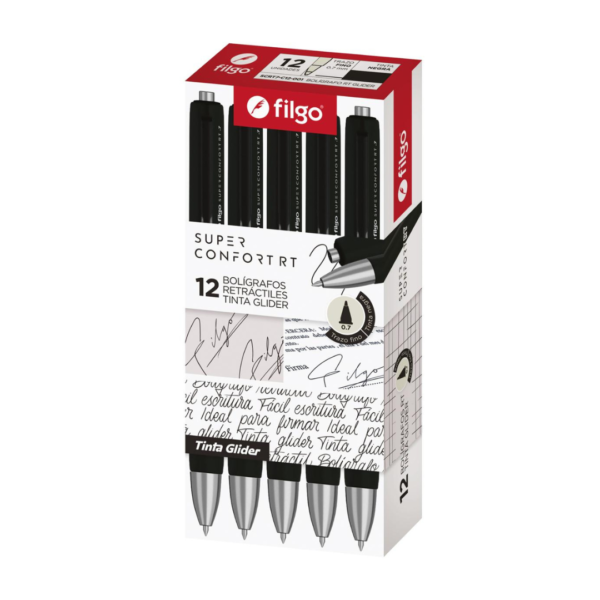 BOLIGRAFO RETRACTIL FILGO NEGRO GLIDER SUPER CONFORT 0.7 X12