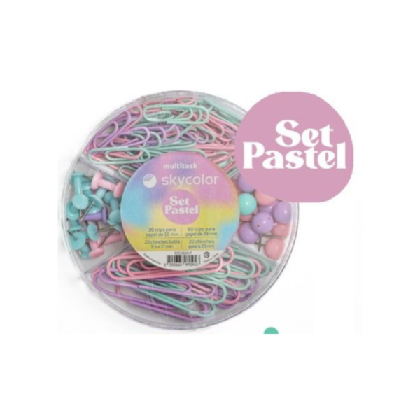 SET SKYCOLOR PASTEL CIRCULAR BROCHES CLIPS 50MM +BROCHE