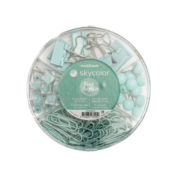 SET SKYCOLOR AQUA CIRCULAR BROCHES BINDER 19MM+